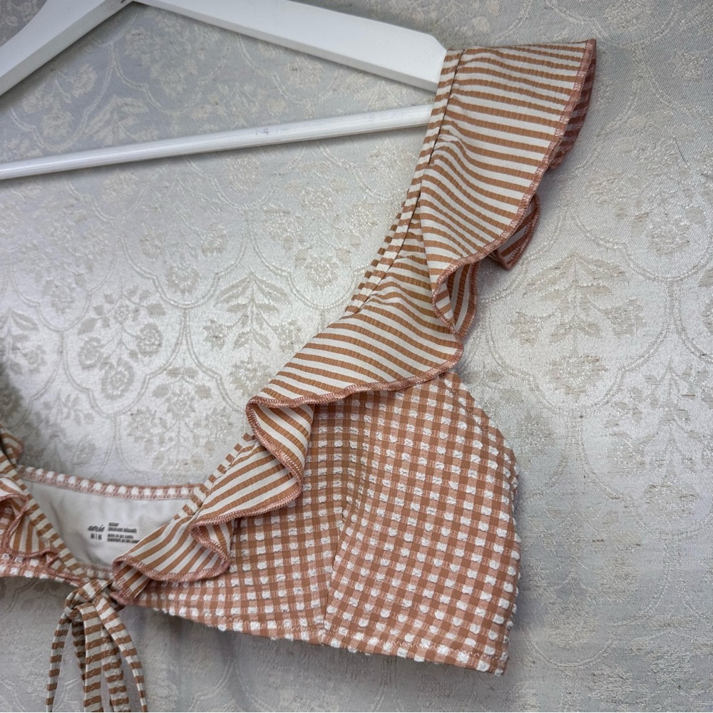 aerie Brown and Cream Striped Ruffle Bikini Set - Picture 4 of 8